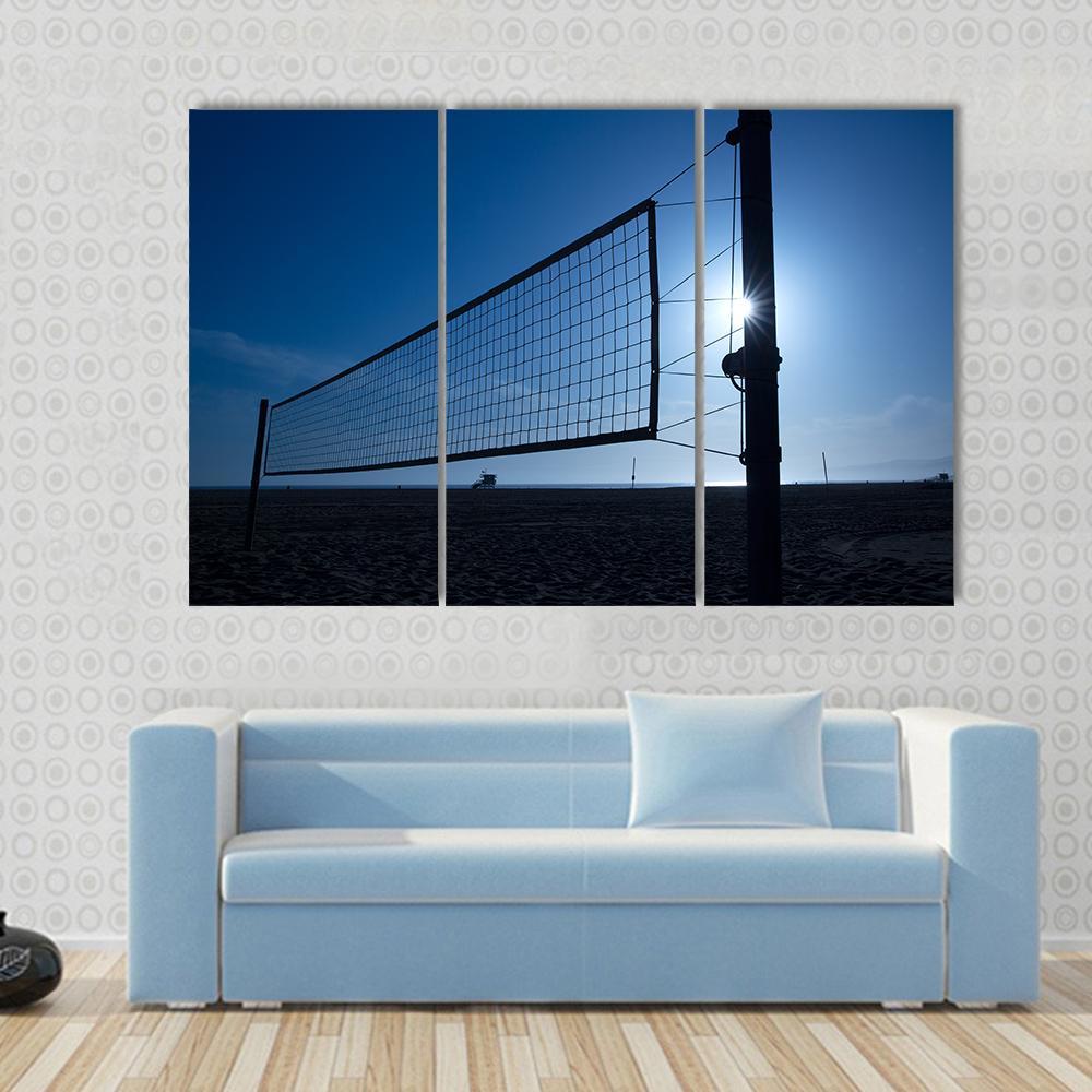 Volleyball Net On Beach Canvas Wall Art-3 Horizontal-Gallery Wrap-37&quot; x 24&quot;-Tiaracle