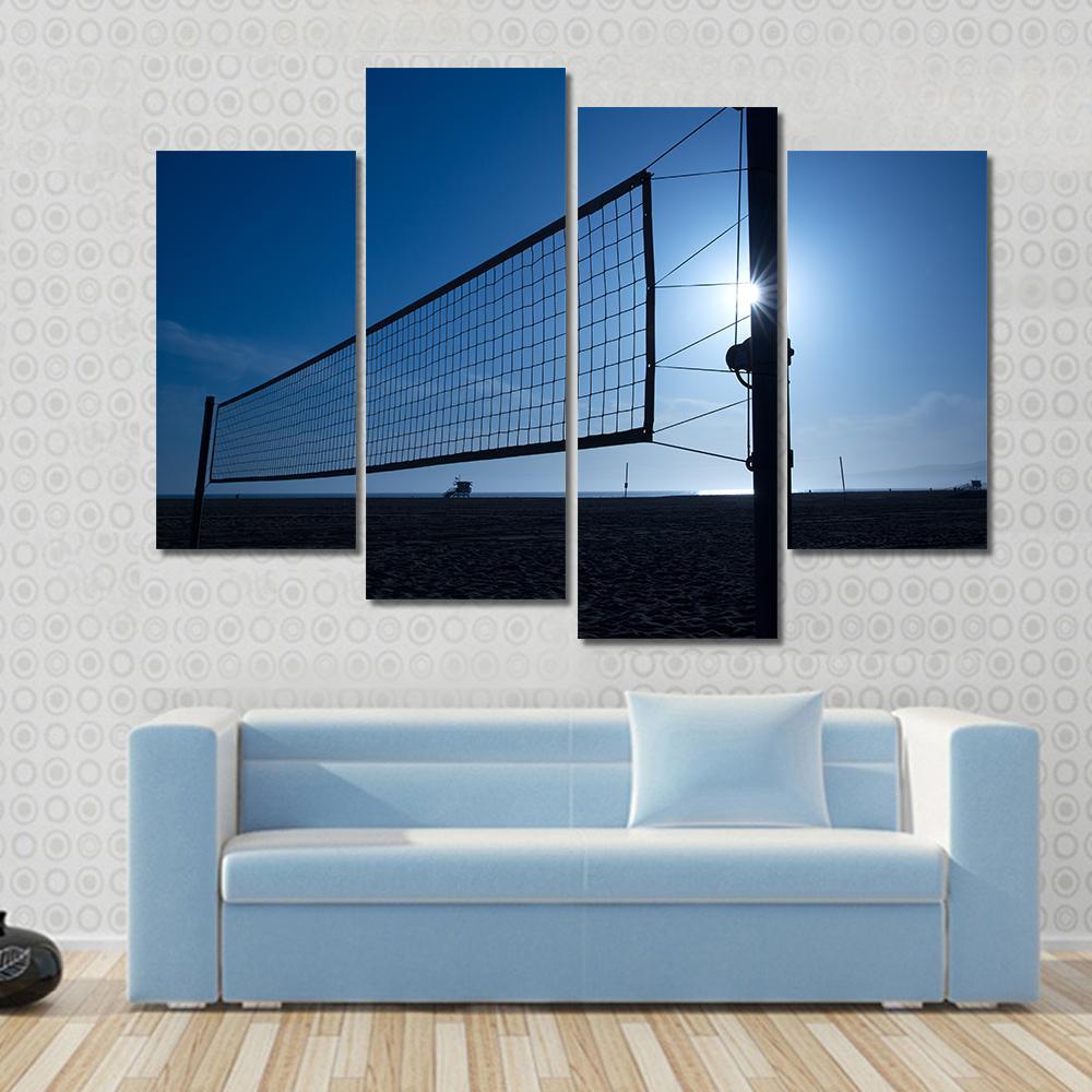 Volleyball Net On Beach Canvas Wall Art-4 Pop-Gallery Wrap-50&quot; x 32&quot;-Tiaracle