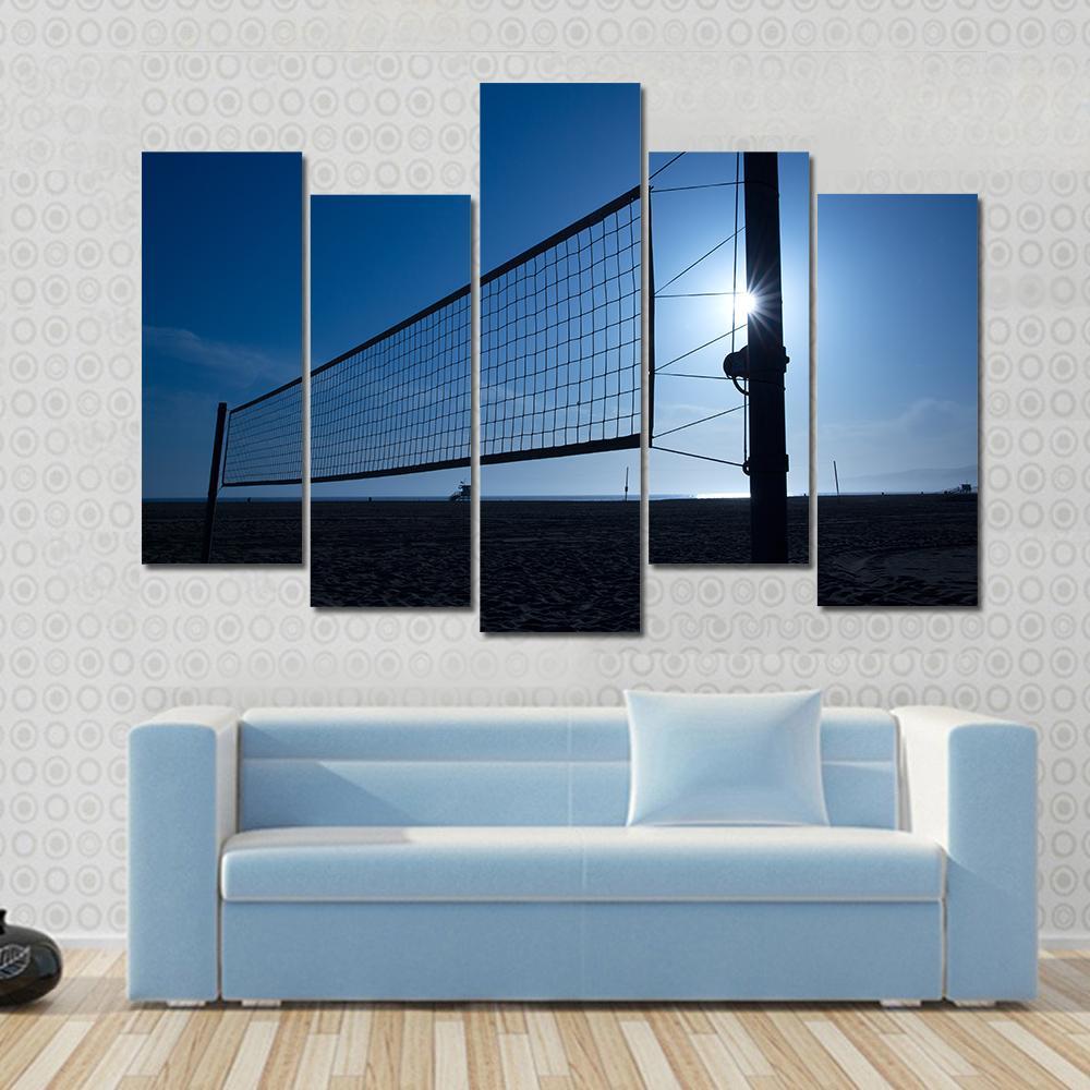 Volleyball Net On Beach Canvas Wall Art-5 Pop-Gallery Wrap-47&quot; x 32&quot;-Tiaracle
