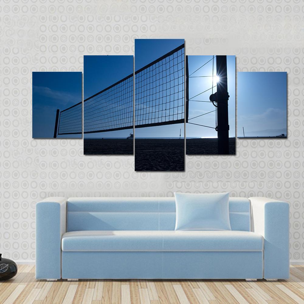 Volleyball Net On Beach Canvas Wall Art-3 Horizontal-Gallery Wrap-37" x 24"-Tiaracle
