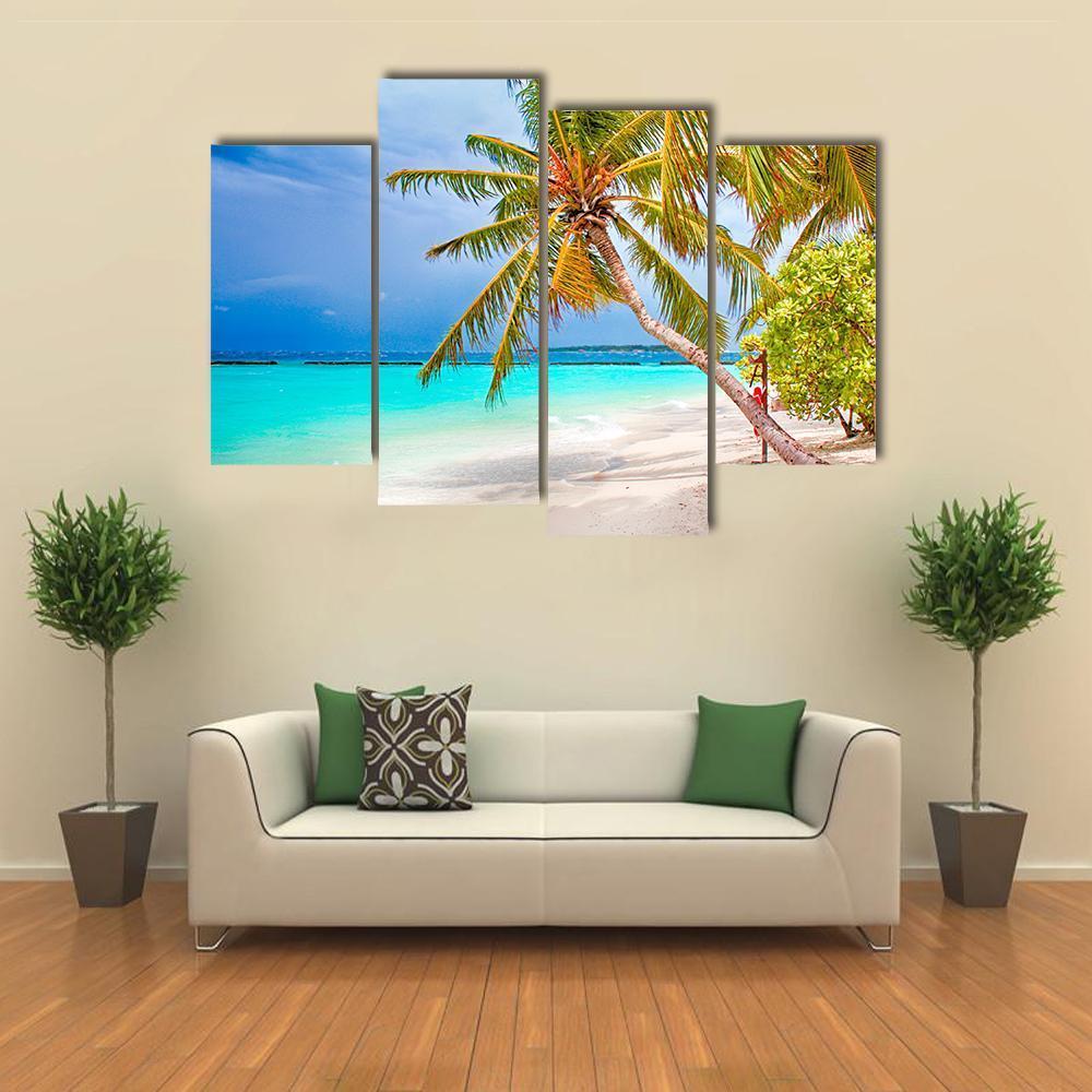 Beach With Coconut Palm Canvas Wall Art-4 Pop-Gallery Wrap-50" x 32"-Tiaracle