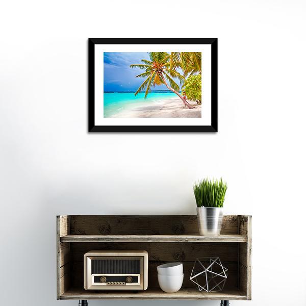 Beach With Coconut Palm Canvas Wall Art-1 Piece-Framed Print-20" x 16"-Tiaracle