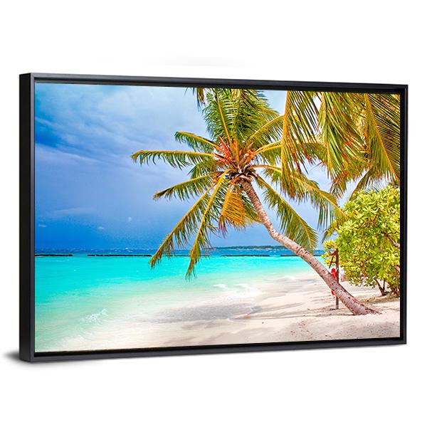 Beach With Coconut Palm Canvas Wall Art-3 Horizontal-Gallery Wrap-25" x 16"-Tiaracle