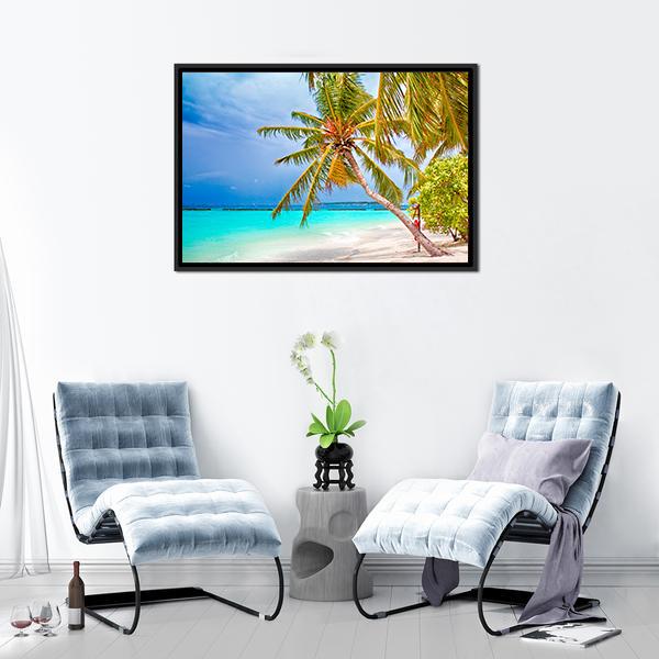 Beach With Coconut Palm Canvas Wall Art-3 Horizontal-Gallery Wrap-25" x 16"-Tiaracle