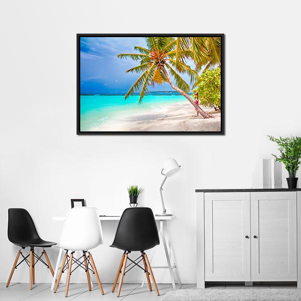 Beach With Coconut Palm Canvas Wall Art-3 Horizontal-Gallery Wrap-25" x 16"-Tiaracle