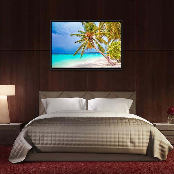 Beach With Coconut Palm Canvas Wall Art-3 Horizontal-Gallery Wrap-25" x 16"-Tiaracle