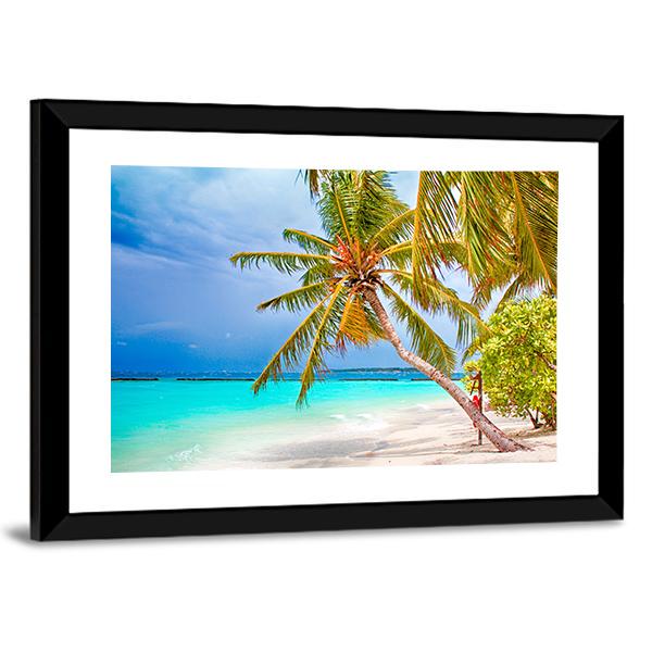 Beach With Coconut Palm Canvas Wall Art-3 Horizontal-Gallery Wrap-25" x 16"-Tiaracle