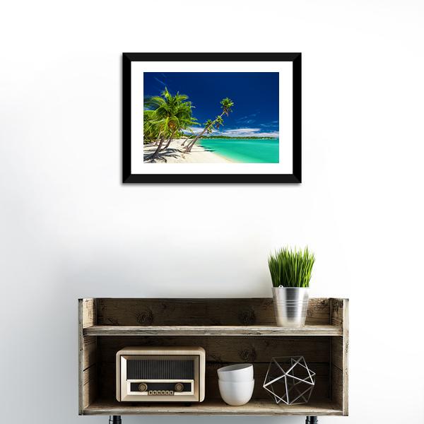 Beach With Coconut Palm Trees Canvas Wall Art-1 Piece-Framed Print-20" x 16"-Tiaracle
