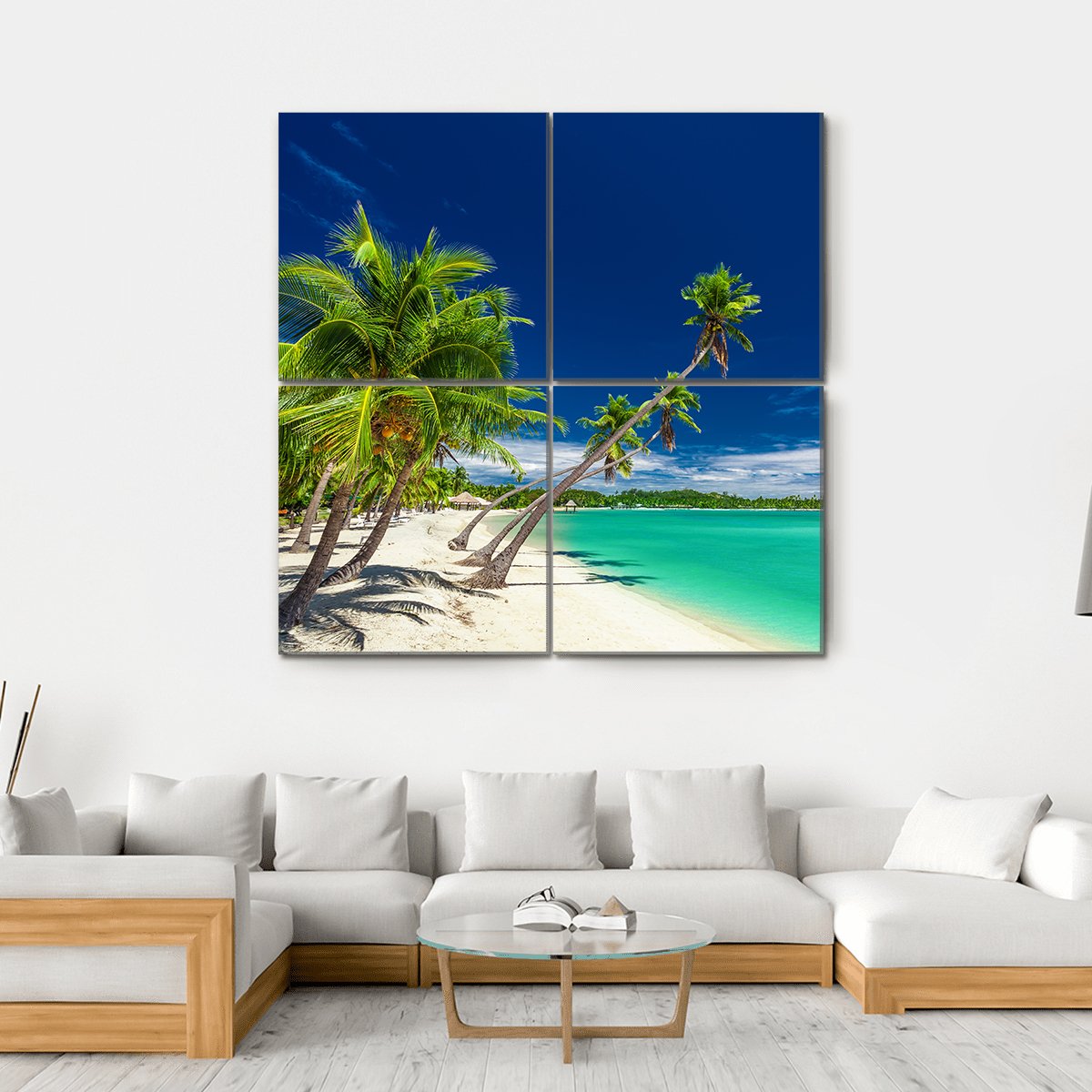 Beach With Coconut Palm Trees Canvas Wall Art-4 Square-Gallery Wrap-17" x 17"-Tiaracle