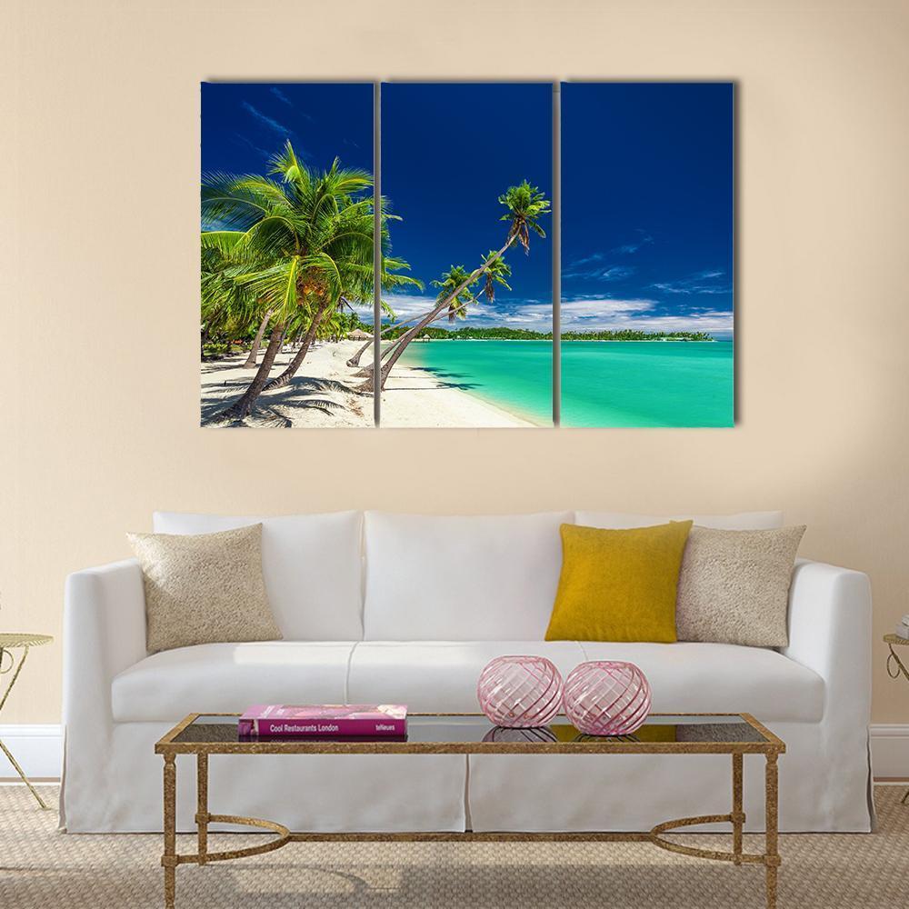 Beach With Coconut Palm Trees Canvas Wall Art-3 Horizontal-Gallery Wrap-37" x 24"-Tiaracle