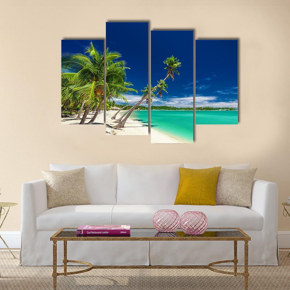 Beach With Coconut Palm Trees Canvas Wall Art-4 Pop-Gallery Wrap-50" x 32"-Tiaracle