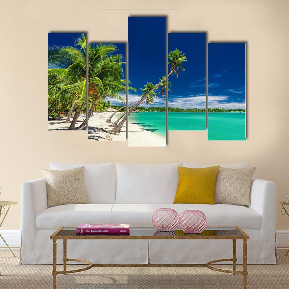 Beach With Coconut Palm Trees Canvas Wall Art-5 Pop-Gallery Wrap-47" x 32"-Tiaracle