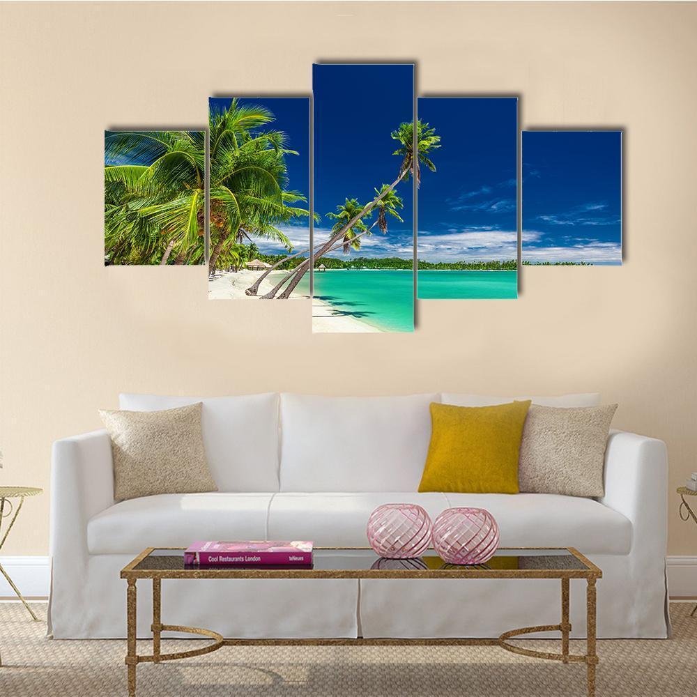 Beach With Coconut Palm Trees Canvas Wall Art-5 Star-Gallery Wrap-62" x 32"-Tiaracle