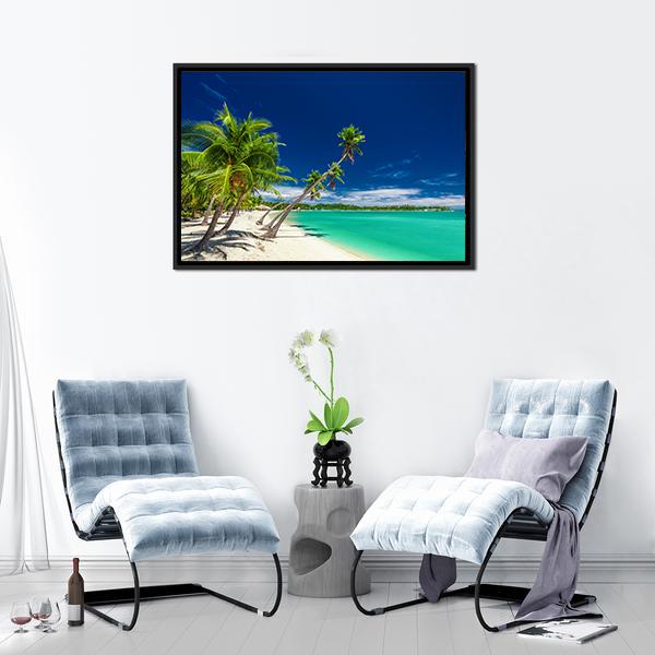 Beach With Coconut Palm Trees Canvas Wall Art-3 Horizontal-Gallery Wrap-25" x 16"-Tiaracle