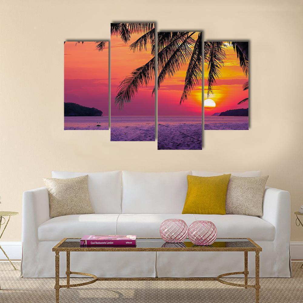 Beach With Coconut Tree Canvas Wall Art-4 Pop-Gallery Wrap-50" x 32"-Tiaracle