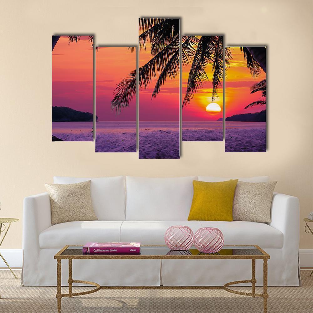 Beach With Coconut Tree Canvas Wall Art-5 Pop-Gallery Wrap-47" x 32"-Tiaracle