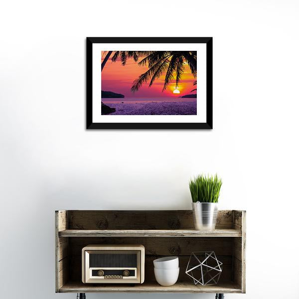 Beach With Coconut Tree Canvas Wall Art-1 Piece-Framed Print-20" x 16"-Tiaracle