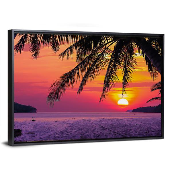 Beach With Coconut Tree Canvas Wall Art-3 Horizontal-Gallery Wrap-25" x 16"-Tiaracle