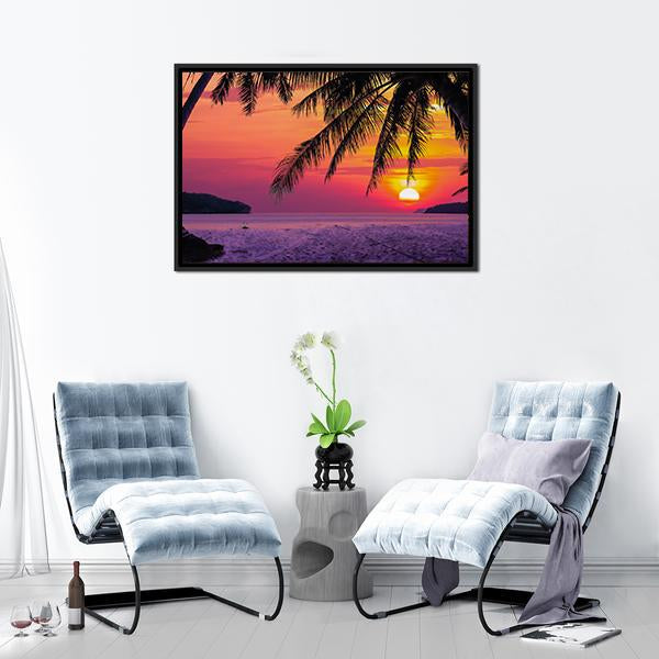 Beach With Coconut Tree Canvas Wall Art-3 Horizontal-Gallery Wrap-25" x 16"-Tiaracle