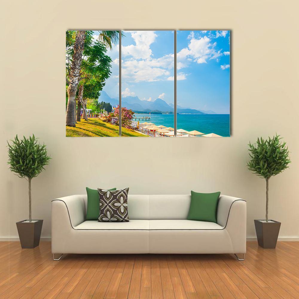 Beach With Green Trees In Kemer Canvas Wall Art-3 Horizontal-Gallery Wrap-37" x 24"-Tiaracle