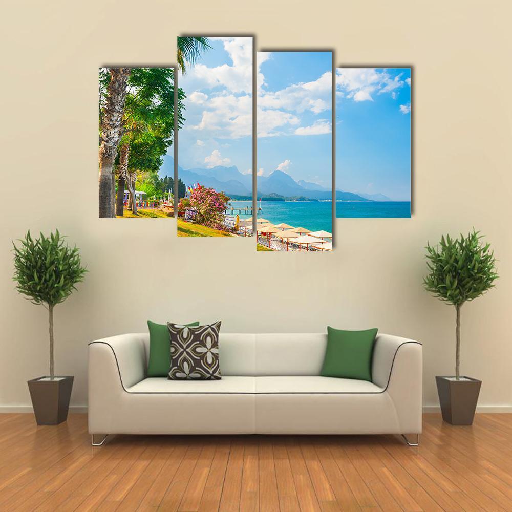 Beach With Green Trees In Kemer Canvas Wall Art-4 Pop-Gallery Wrap-50" x 32"-Tiaracle