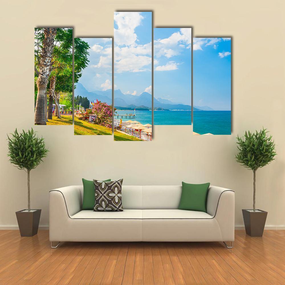 Beach With Green Trees In Kemer Canvas Wall Art-5 Pop-Gallery Wrap-47" x 32"-Tiaracle