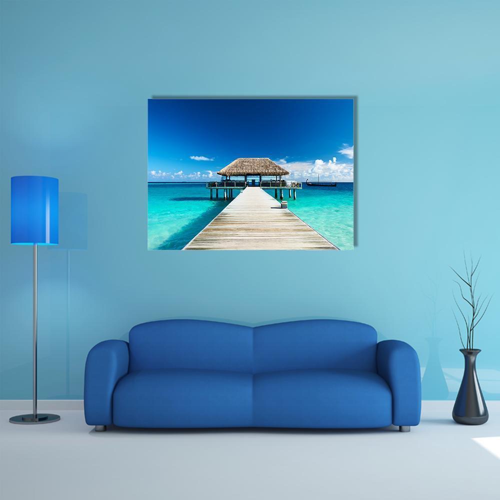 Beach With Jetty Maldives Canvas Wall Art-5 Horizontal-Gallery Wrap-22" x 12"-Tiaracle