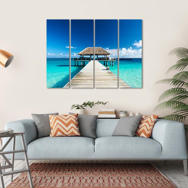 Beach With Jetty Maldives Canvas Wall Art-4 Horizontal-Gallery Wrap-34" x 24"-Tiaracle