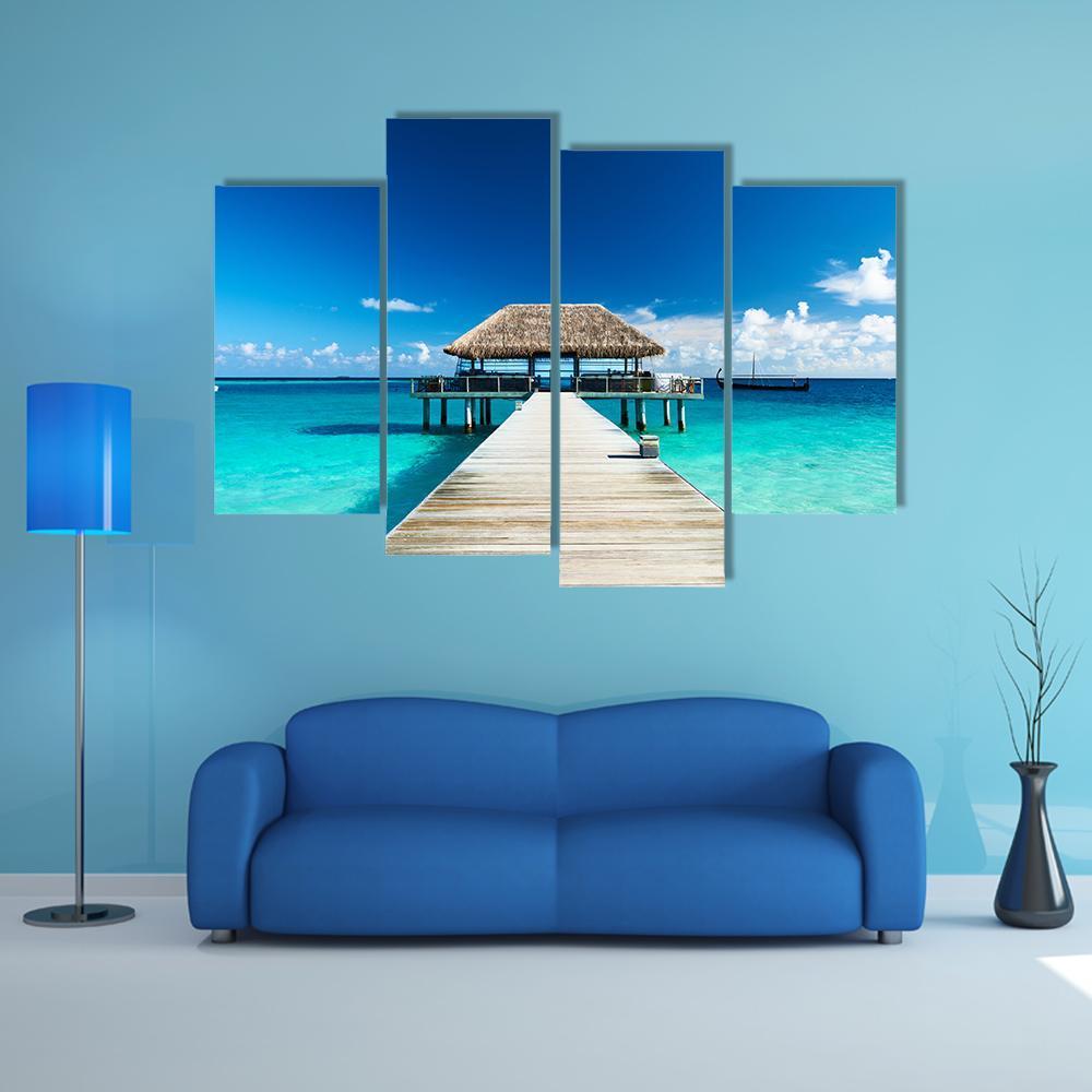 Beach With Jetty Maldives Canvas Wall Art-4 Pop-Gallery Wrap-50&quot; x 32&quot;-Tiaracle