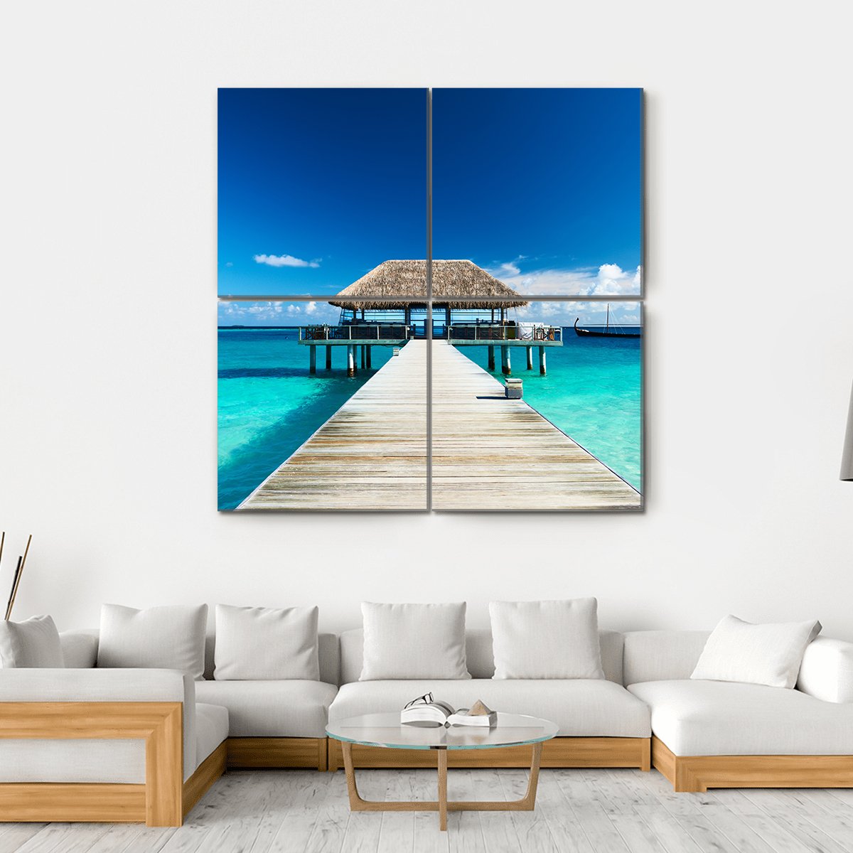 Beach With Jetty Maldives Canvas Wall Art-4 Square-Gallery Wrap-17" x 17"-Tiaracle