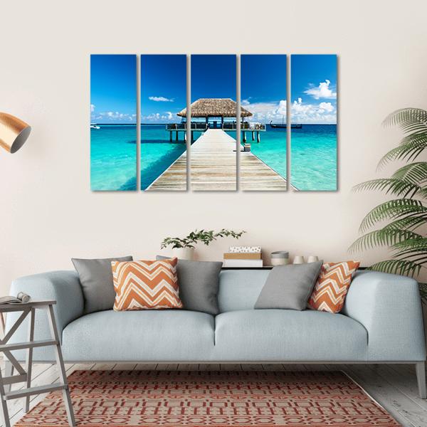 Beach With Jetty Maldives Canvas Wall Art-5 Horizontal-Gallery Wrap-22" x 12"-Tiaracle
