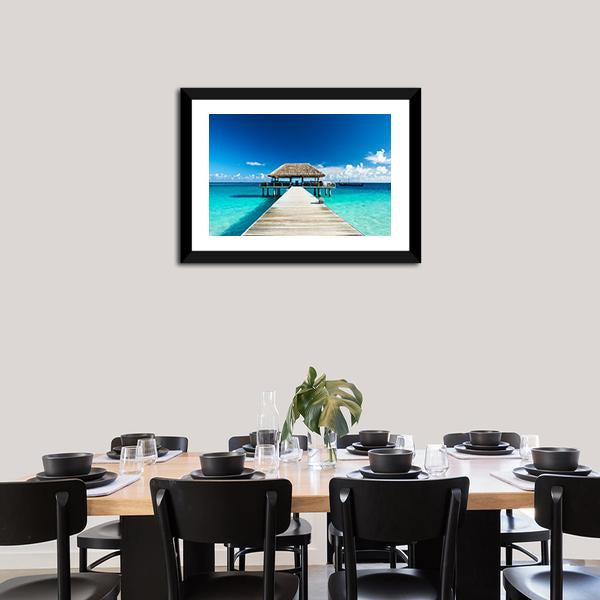 Beach With Jetty Maldives Canvas Wall Art-5 Horizontal-Gallery Wrap-22" x 12"-Tiaracle