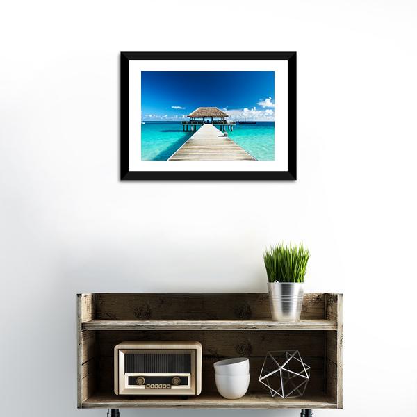 Beach With Jetty Maldives Canvas Wall Art-1 Piece-Framed Print-20&quot; x 16&quot;-Tiaracle