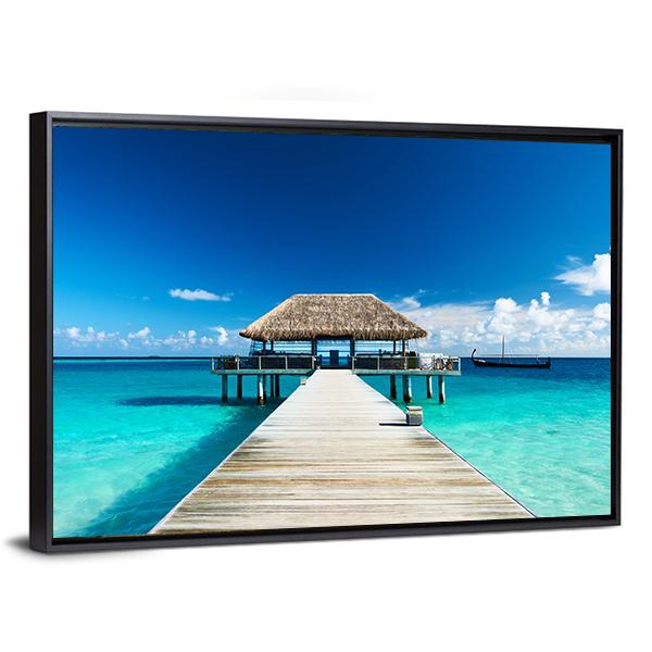 Beach With Jetty Maldives Canvas Wall Art-3 Horizontal-Gallery Wrap-25&quot; x 16&quot;-Tiaracle