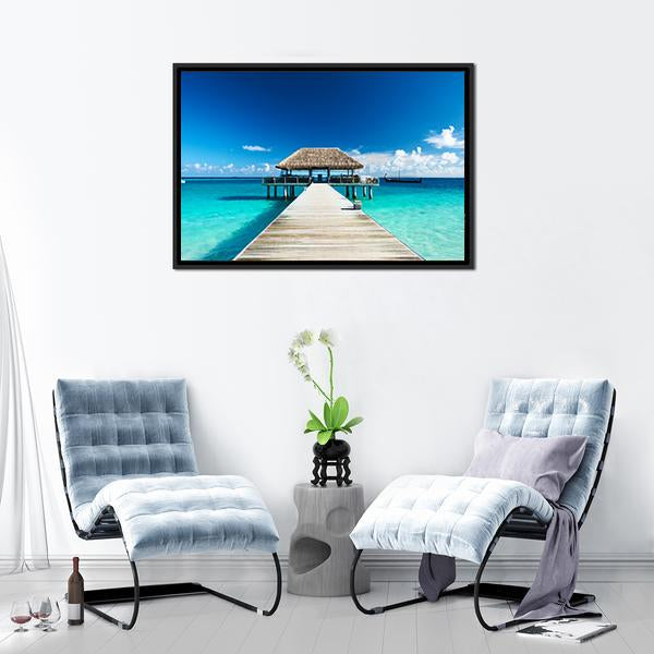 Beach With Jetty Maldives Canvas Wall Art-3 Horizontal-Gallery Wrap-25&quot; x 16&quot;-Tiaracle