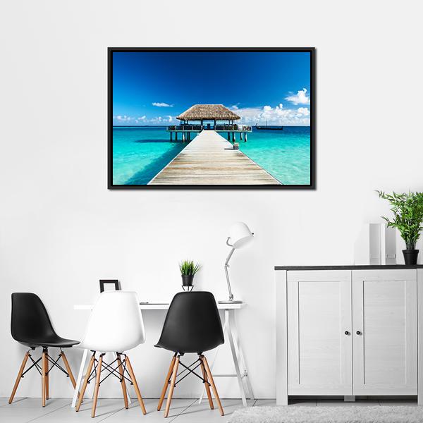Beach With Jetty Maldives Canvas Wall Art-3 Horizontal-Gallery Wrap-25&quot; x 16&quot;-Tiaracle