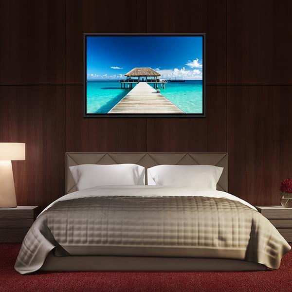 Beach With Jetty Maldives Canvas Wall Art-3 Horizontal-Gallery Wrap-25&quot; x 16&quot;-Tiaracle