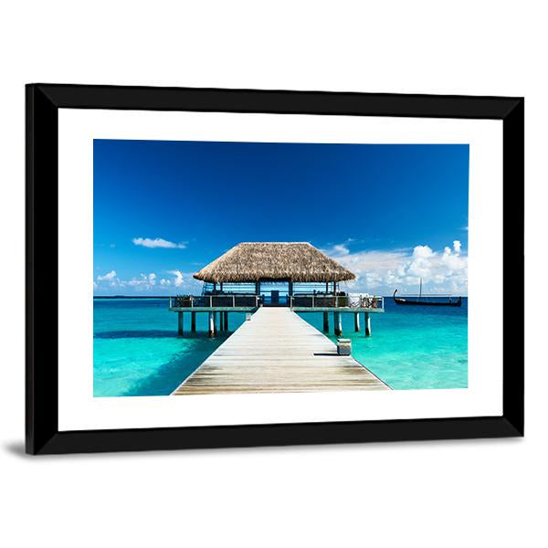 Beach With Jetty Maldives Canvas Wall Art-3 Horizontal-Gallery Wrap-25&quot; x 16&quot;-Tiaracle