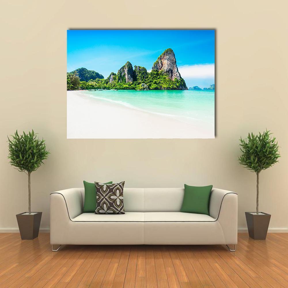 Beach With Mountains Canvas Wall Art-5 Pop-Gallery Wrap-47" x 32"-Tiaracle