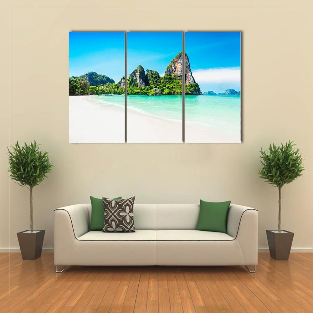 Beach With Mountains Canvas Wall Art-3 Horizontal-Gallery Wrap-37" x 24"-Tiaracle