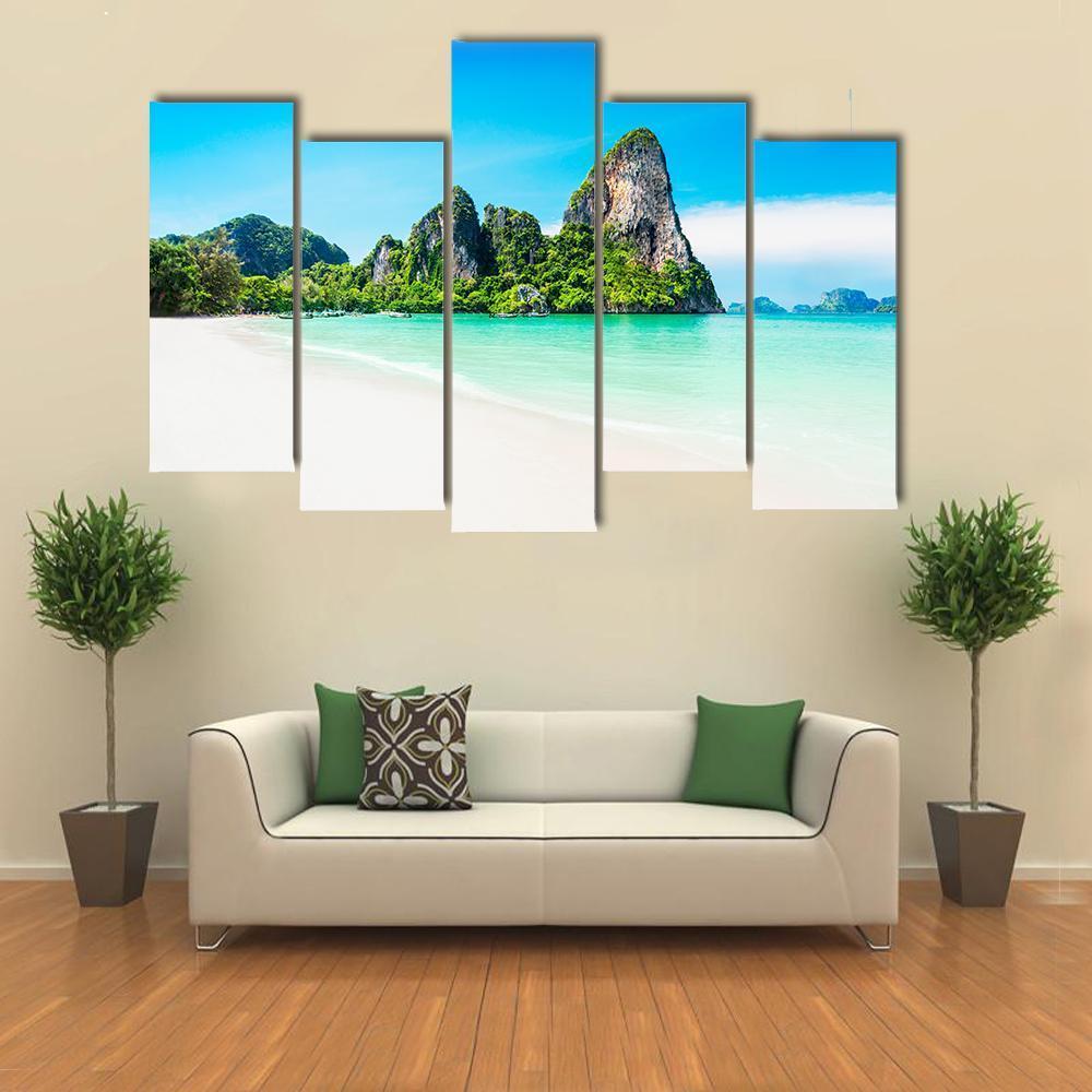 Beach With Mountains Canvas Wall Art-5 Pop-Gallery Wrap-47" x 32"-Tiaracle