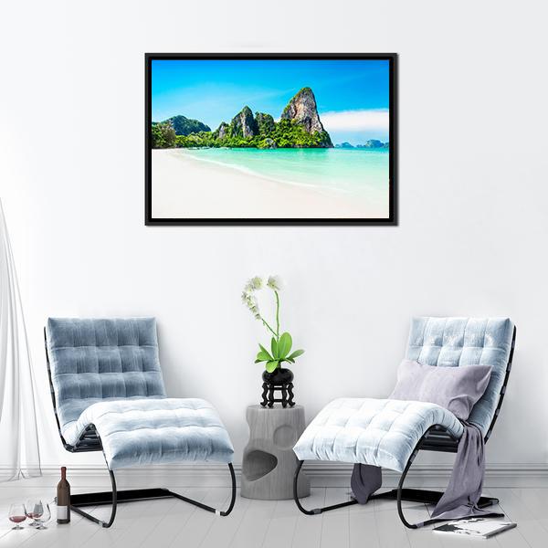 Beach With Mountains Panoramic Canvas Wall Art-1 Piece-36" x 12"-Tiaracle