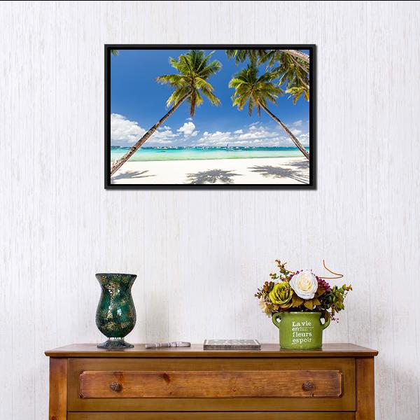 Palms & White Sand Philippines Canvas Wall Art-1 Piece-Floating Frame-24" x 16"-Tiaracle