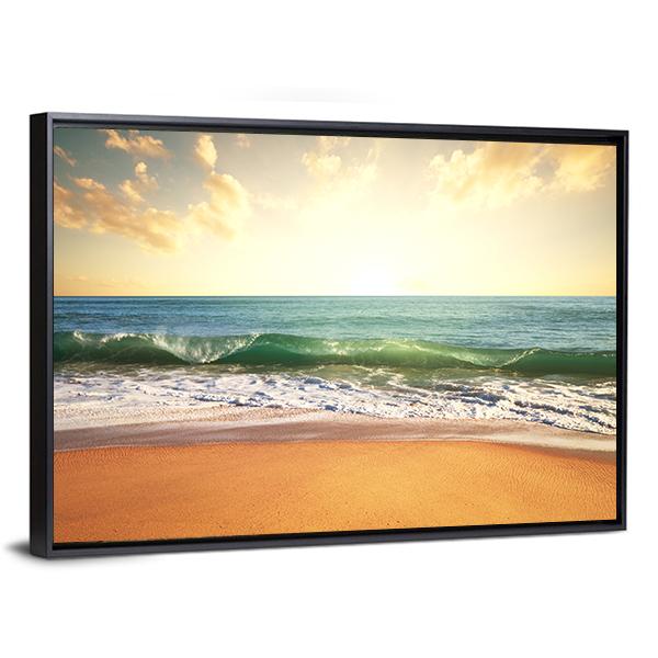 Beach With Smooth Ocean Canvas Wall Art-3 Horizontal-Gallery Wrap-25" x 16"-Tiaracle