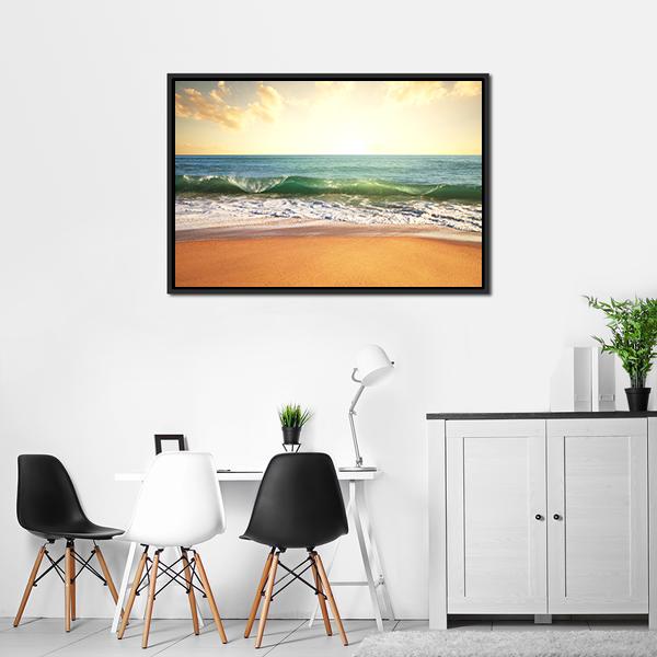 Beach With Smooth Ocean Canvas Wall Art-3 Horizontal-Gallery Wrap-25" x 16"-Tiaracle