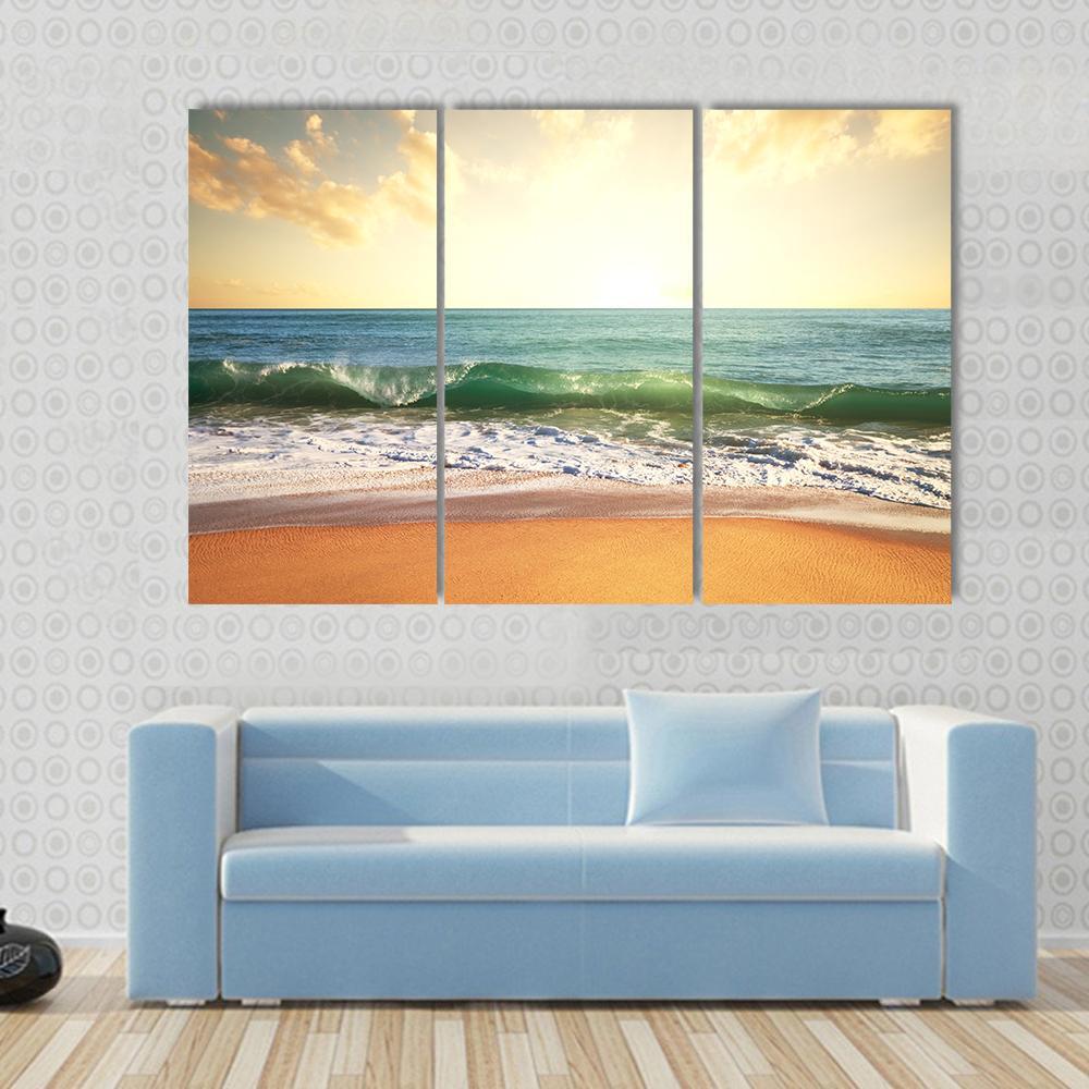 Beach With Smooth Ocean Canvas Wall Art-3 Horizontal-Gallery Wrap-37" x 24"-Tiaracle