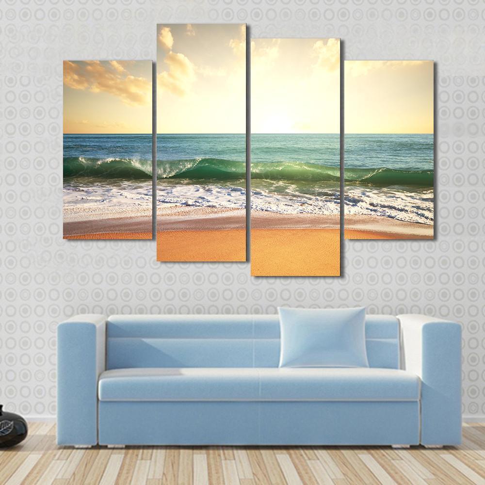 Beach With Smooth Ocean Canvas Wall Art-4 Pop-Gallery Wrap-50&quot; x 32&quot;-Tiaracle
