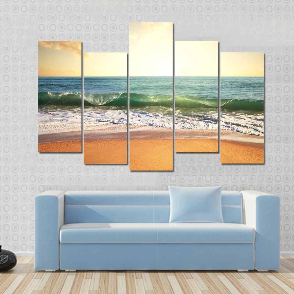 Beach With Smooth Ocean Canvas Wall Art-5 Pop-Gallery Wrap-47&quot; x 32&quot;-Tiaracle