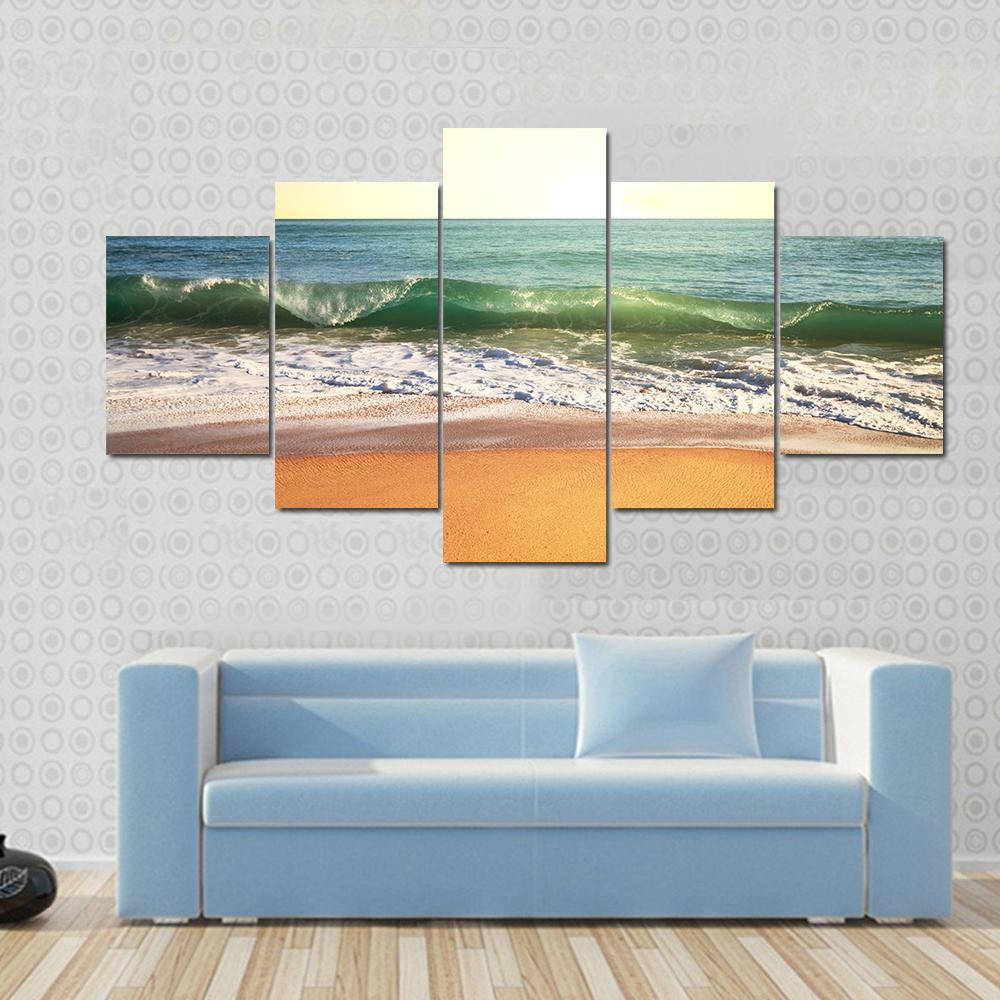 Beach With Smooth Ocean Canvas Wall Art-5 Star-Gallery Wrap-62" x 32"-Tiaracle