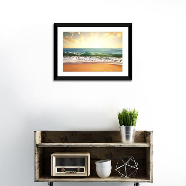 Beach With Smooth Ocean Canvas Wall Art-1 Piece-Framed Print-20" x 16"-Tiaracle
